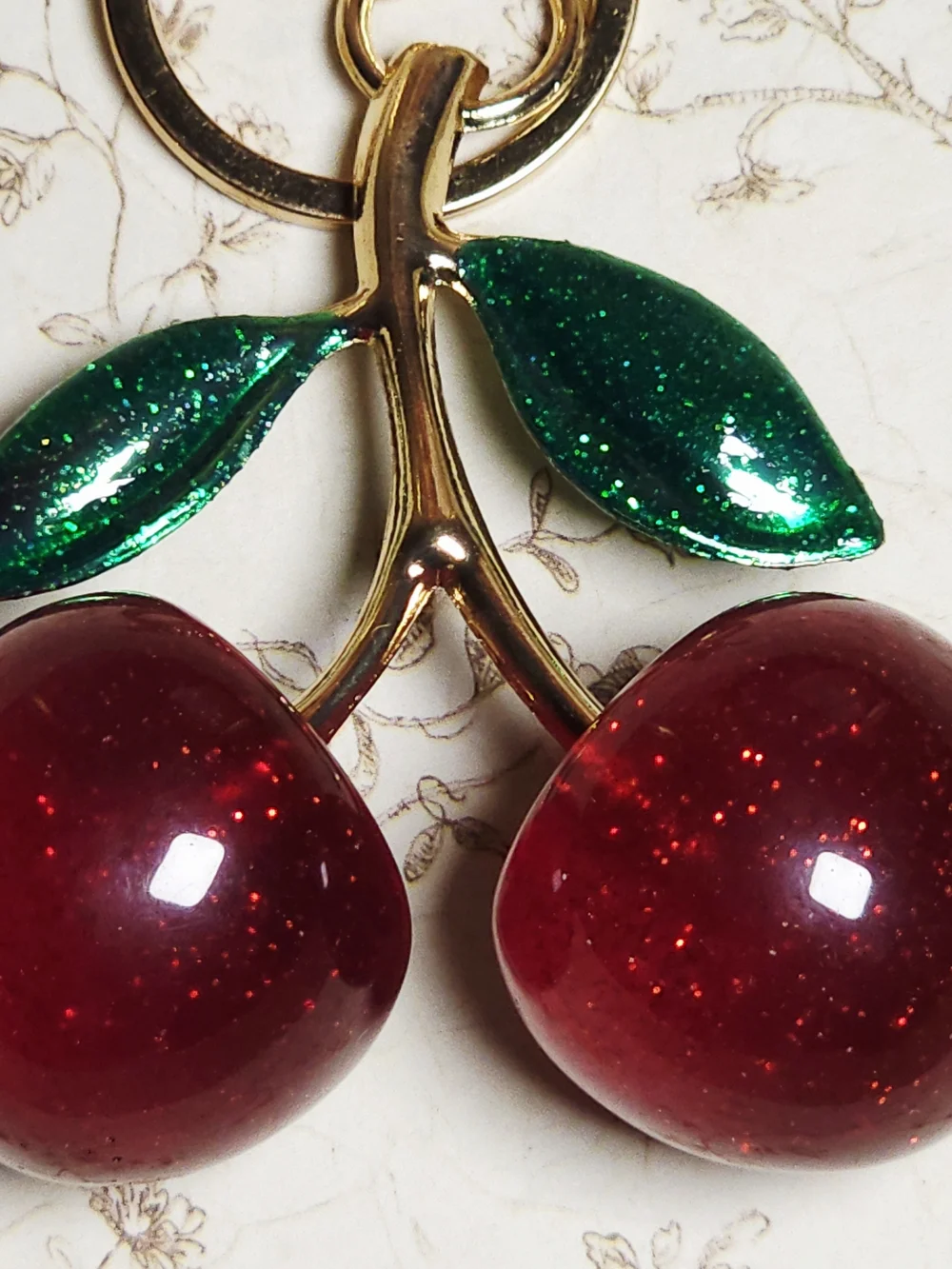 🍒NWT Crystal Glitter Cherry Bag Charm & Keychain - Juicy Red & Green